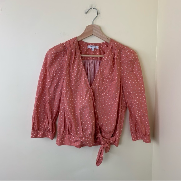 Madewell Wrap Top in Star Scatter in Size XS | Light Orange Star Print Top - Picture 16 of 16
